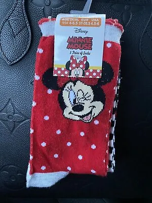 3 Pairs Minnie Mouse Girls Disney Socks Size 4-5.5 Age 11+ Red Gift UK • £3.99