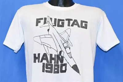 Vintage 80s FLUGTAG HAHN AIRBASE 1980 AIRPLANE FIGHTER JET T-shirt MEDIUM M • $47.30