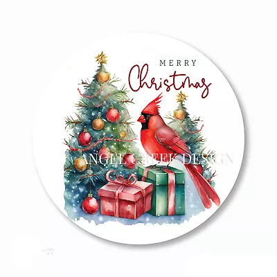 Merry Christmas Red Cardinal Christmas Tree Stickers Holiday Favors Seals • $2.28