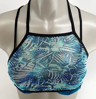 New Victoria's Secret PINK Blue Palm Mesh Cover Cage Back Strappy Bikini Top • $12.07