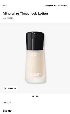 MAC Mineralize Timecheck Lotion Visage 1 Fl.oz. NIB AM/PM ALONE OR UNDER MAKEUP • $35