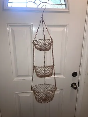 Vintage 3 Tier Copper Wire Hanging Fruit Basket Collapsible Kitchen Storage 36  • $31