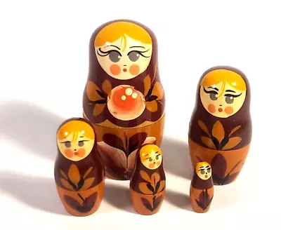 Set 5 Miniature Matryoshka Russian Babushka Nesting Dolls Wooden Hand Painted  • $42