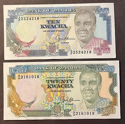 $2.19 • Buy Zambia 10 And 20 Kwacha Banknote Uncirculated Crisp Note