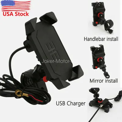 $18.90 • Buy Handlebar Mirror Base Mount Motorcycle Cell Phone Holder USB Charger Accessories