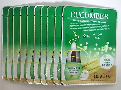 10pcs Malie CUCUMBER Face Mask Packs Sheet 0.88oz Moisture Korea Beauty Cosmetic • £15.33