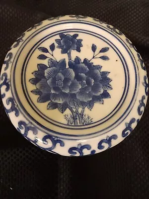 Oriental Plant Stand Blue And White Porcelain 6.5 X 1.5 Vintage • $36