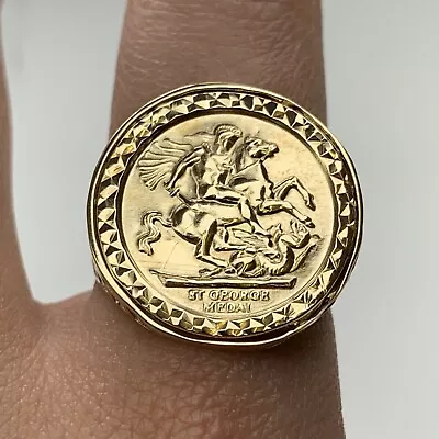 St George Medal Sovereign-Style Ring 9ct 9k Yellow Gold - Size S • £160