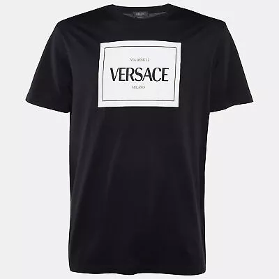 Versace Black Logo Print Cotton Taylor Fit Half Sleeve T-Shirt 2XL • $155.40