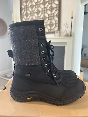 UGG Adirondack II Boots Womens 8 Black Leather Gray Shearling Waterproof W/box • $75