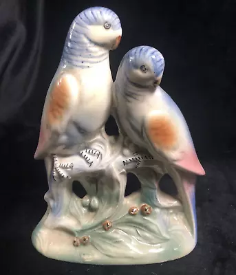 Vintage Double Parakeets Spaulding 1940's Hand Painted Royal Copley Figurine • $22