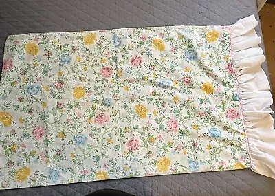 2 Vintage Pillowcases Standard Floral Ruffle Blue Yellow Pink • $24.99
