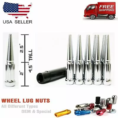 24pc Chrome Spline 7/16-20 Spike Lug Nuts + Safety Key Fit Old Model Chevrolet • $45.99