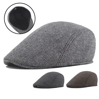 Mens Flat Cap Gatsby Tweed Baker Boy Hat Herringbone Newsboy Cap One Size Casual • £5.22