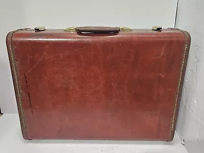 Vintage 1960's Samsonite Leather Hard Suitcase Brown Style 24 Inch • $34.99