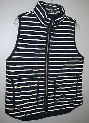 J. Crew Women's Blue & Ivory Striped Puffer Quilted Winter Zip Down Vest Medium • $10