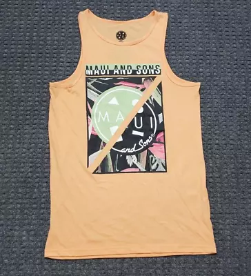 Maui And Sons Men's Small Orange Tank Top Jungle Half And Half Splice Print • $14.95