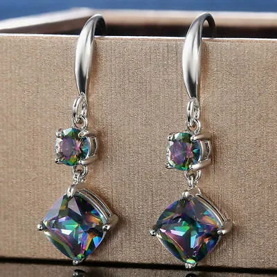 Gorgeous 925 Silver Plated Drop Earrings Women Jewelry Mystic Topaz Lab-Created • $4.24