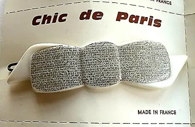 Vintage Hair Barrettes - Chic De Paris Silver & White Bow Barrette - France • $3.95