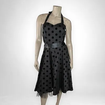 H&R LONDON Black Polka Dot Halter Swing Dress 10 • $54