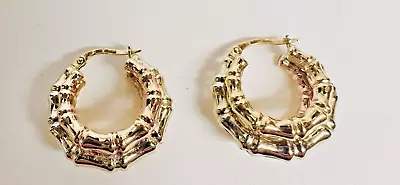 Vintage MILOR 14k Tri Color Gold Bamboo Wide Pierced Hoop Earrings • $699.95
