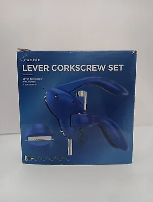 Rabbit Lever Corkscrew Set Blue Lever Corkscrew  Foil Cutter & Extra Spiral • $11.05
