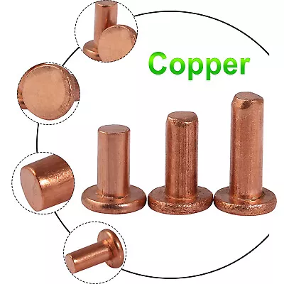 £4.31 • Buy Copper Rivets Flat Head Rivet Solid M2 M2.5 M3 M4 M5 M6 M8 Percussion Threadless