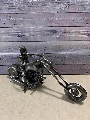 Chopper Motorcycle Sculpture Art Figurine Metal Nuts Bolts Rider Steampunk 16  • $35.99