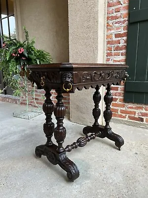 Antique French Carved Oak Library Table Petite Desk Renaissance Lion 19th C • $3875