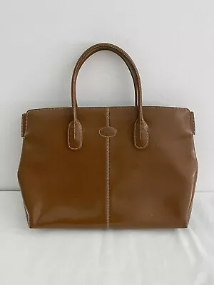 Tods Cognac Glossy Leather Tote Satchel Convertible Shoulder Handbag • $60