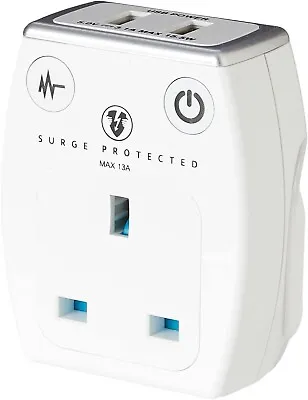 Masterplug Single Socket Surge Protected Power Adaptor With Two USB Charging • £13.90