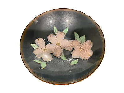 VTG 1981 Signed Enamel On Copper Art Bowl Pink Dogwood Blossoms  • $29.99