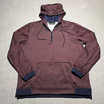 Under Armour 1/4 Zip Hoodie Mens XL Coldgear Fleece Red Blue Logo Drawstrings • $27.99