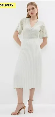 COAST Lace Bodice Angel Sleeve Pleat Skirt Midi Dress Size 14 • £59.99