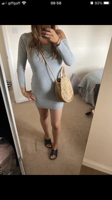 £7.49 • Buy Asos Grey Asymmetrical Off Shoulder Bodycon Jersey Long Sleeve Dress 12 Summer