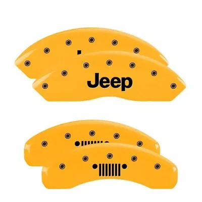 MGP Caliper Covers Set Of 4 Yellow Finish Black JEEP / JEEP Grill Logo • $289