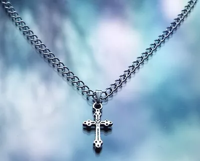 Mens Small Gothic Cross Pendant Necklace 3mm Stainless Steel Chain By Hudegate • £3.99