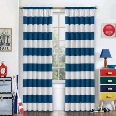 Eclipse Peabody Curtains Blue & White - 2 Panels New • $28.99