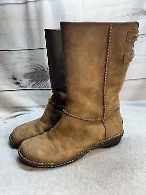 UGG Australia Women's Haywell Brown Leather Boots US 10 Fur-Lined Winter Boot • $39.87