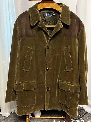 Polo Ralph Lauren Norfolk Men's Green Shooting Corduroy Suede Leather Jacket XXL • $220