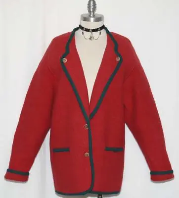 $169 • Buy GEIGER BOILED WOOL Sweater Jacket AUSTRIA Red Women THICK & WARM / B43  12 M