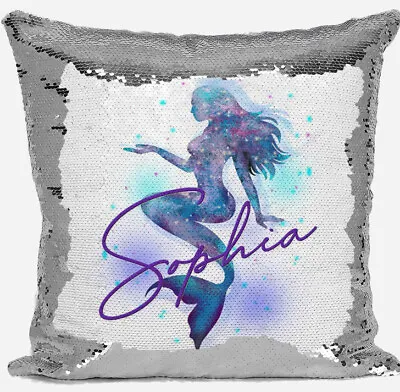 Personalised Mermaid Any Name Magic Reveal Silver Sequin Cushion Cover Gift 34 • £11.95