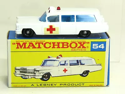 Lesney Matchbox  #54 Cadillac Ambulance With Large Decals Original   F  Box • $55