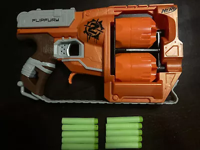 NERF Zombie Strike Flipfury Blaster Gun With Bullets • $24.95