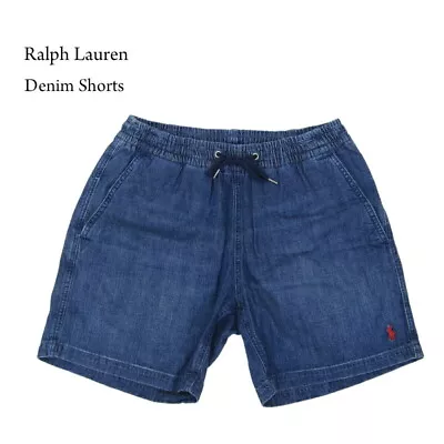 Polo Ralph Lauren Denim Drawstring Shorts Short Pants - Denim With Red Pony • $79.99