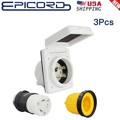 $26.59 • Buy RV Power Twist Lock Plug Inlet 30amp 125V Female Locking Connector With Cover US
