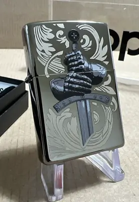 Zippo Windproof Lighter KNIGHTS GLOVE SWORD Black Ice NEW IN BOX FAST POST • £11.50