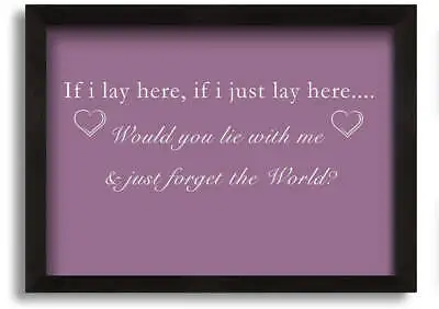 Music Quote If I Lay Here Snow Patrol Dusty Pink Black Framed Print Wall Art • £17.99