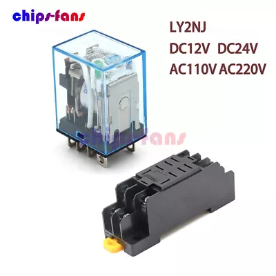 12V 24V 110V 220V AC/DC Coil Power Relay LY2NJ DPDT 8Pin HH62P JQX-13F With Base • $3.10