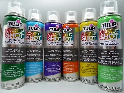 6 Fabric Spray Paint Permanent Assorted Green Blue Purple Orange Yellow • £13.49